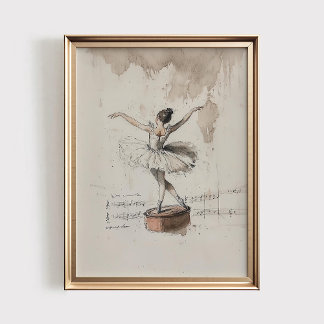 Ballerina Muziekmobiel Print, Vintage Meisjes Nurs Poster