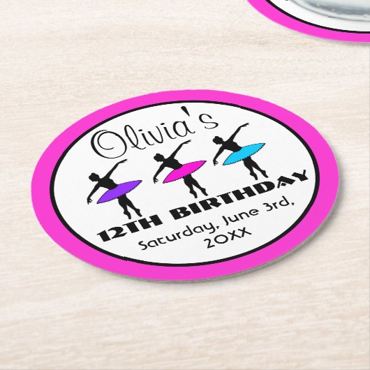 Ballerina Neon Ballet Dansers Dans Verjaardagsfees Ronde Kartonnen Onderzetter (Gebogen)