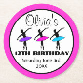 Ballerina Neon Ballet Dansers Dans Verjaardagsfees Ronde Kartonnen Onderzetter (Voorkant)