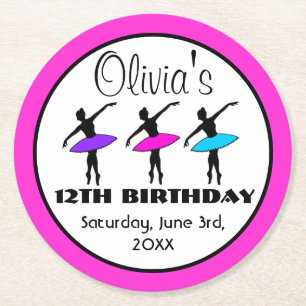 Ballerina Neon Ballet Dansers Dans Verjaardagsfees Ronde Kartonnen Onderzetter