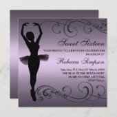 Ballerina noire et violette Invitation d'anniversa (Devant / Derrière)