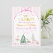 Ballerina Notenkraker Kerst Roze Strik Verjaardag Kaart (Staand voorkant)