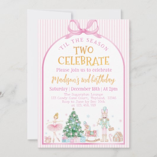 Ballerina Nutcracker Christmas Pink Bow Birthday Kaart (Voorkant)