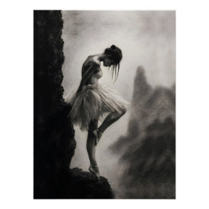 Ballerina op Kliffrand Monochrome Dramatische Kuns Perfect Poster