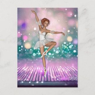 Ballerina op Paarse vloer en Blauwgroen achtergron Briefkaart