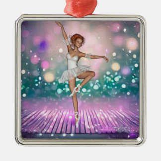 Ballerina op Paarse vloer en Blauwgroen achtergron Metalen Ornament