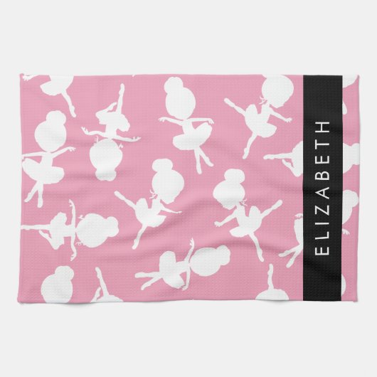 Ballerina Pattern, Ballet Meisjes, Dans, Jouw naam Theedoek (Horizontaal)