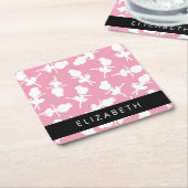 Ballerina Pattern, Ballet Meisjes, Dans, Jouw naam Vierkante Kartonnen Onderzetter (Schuin)