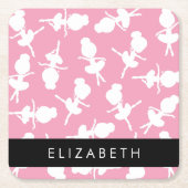 Ballerina Pattern, Ballet Meisjes, Dans, Jouw naam Vierkante Kartonnen Onderzetter (Voorkant)