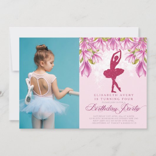 Ballerina Pink Birthday Foto Kaart (Voorkant)
