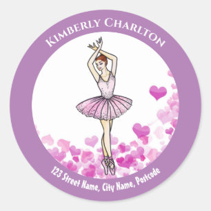 Ballerina Pink Dress met achtergrond hartpatroon Ronde Sticker
