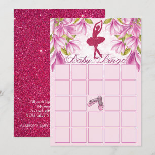 Ballerina Pink Glitter Baby shower Bingo Kaart