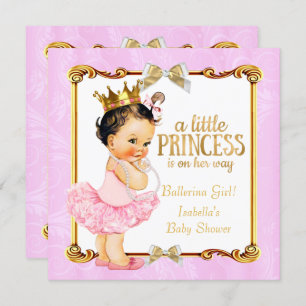 Ballerina Princess Baby shower Pink Gold Brunette Kaart