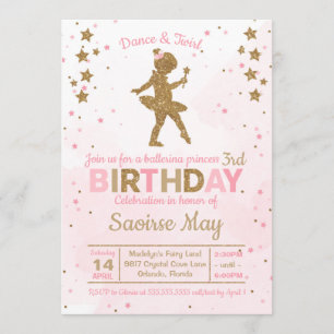Ballerina Princess Sparkle Verjaardag Uitnodiging