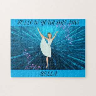 Ballerina puzzle, "Volg je dromen" en naam. Legpuzzel