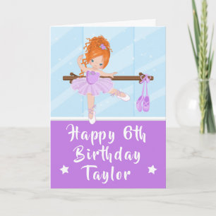 Ballerina Red Hair Girl Purple Bonne carte d'anniv