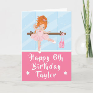 Ballerina Red Hair Girl rose Bonne carte d'anniver