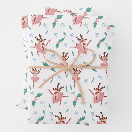Ballerina rendieren en kerstbogen inpakpapier vel (In situ)