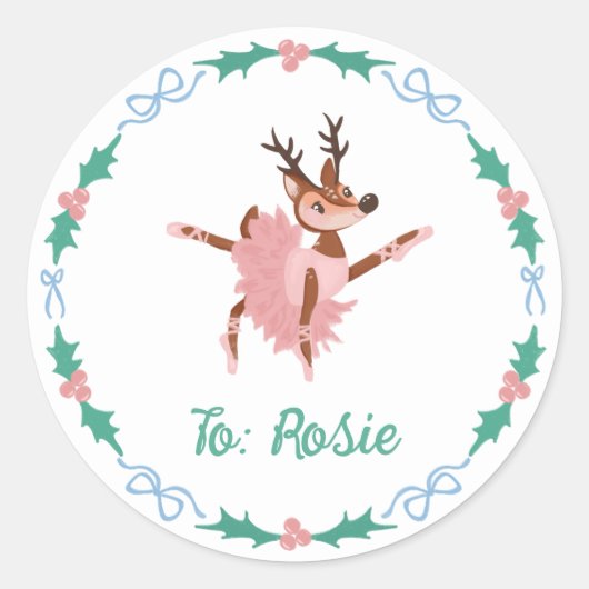 Ballerina rendieren en kerstbogen ronde sticker (Voorkant)