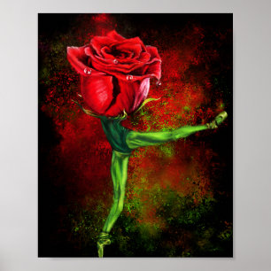Ballerina Roos Ballet Danser Poster - Schilderij