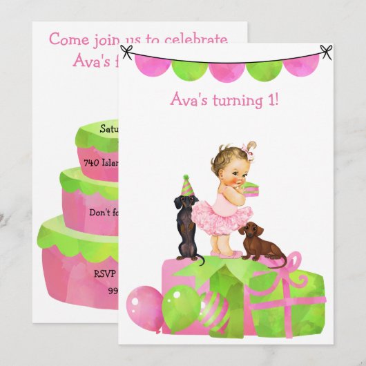 Ballerina rose Ballerina Dachshund Invitation de l (Devant / Derrière)