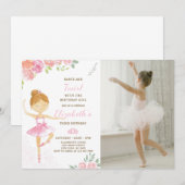 Ballerina Rose Cute Invitation Anniversaire Avec P (Devant / Derrière)