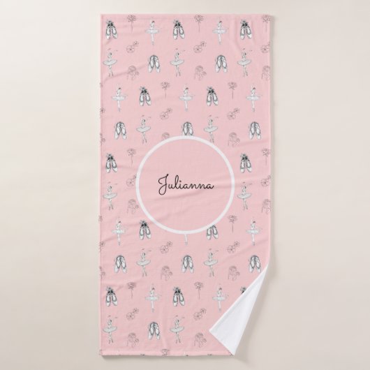 Ballerina rose et fleurs (Serviette de bain)
