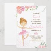Ballerina rose mignonne Invitation Anniversaire (Devant / Derrière)