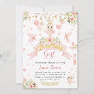 Ballerina rose mignonne invitation baby shower