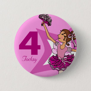 Ballerina roze donker haar verjaardag 4 ronde button 5,7 cm