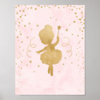 Ballerina Roze en Gouden Sterren Art Decor Poster