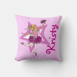 Ballerina roze meisje blonde kinder naam" kussen