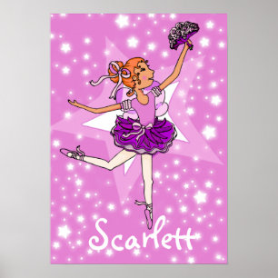 Ballerina roze - poster met rode haarster