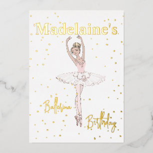 Ballerina Roze Tutu Meisjes Verjaardagsfeestje Folie Uitnodiging