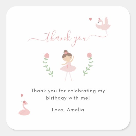 Ballerina Roze Verjaardag Dank u Favor Sticker (Voorkant)