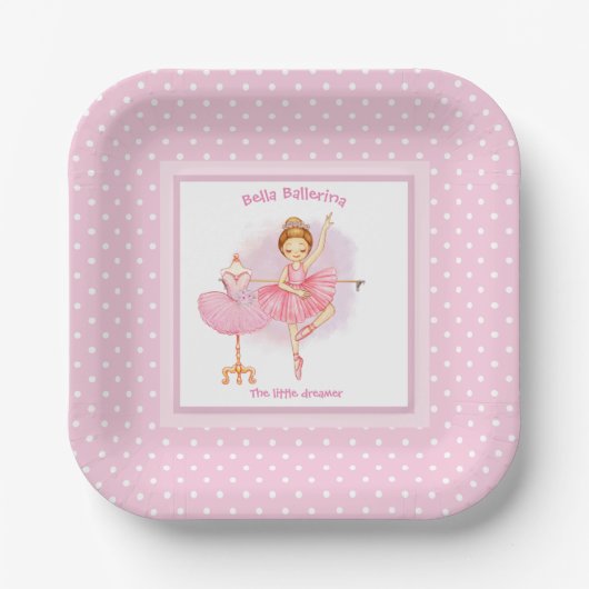 Ballerina roze witte spoeldots bord (Voorkant)