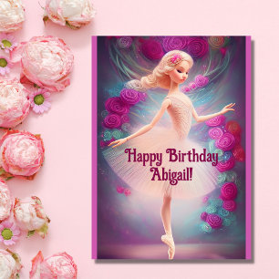 Ballerina Rozen Floral Pink Ballet Happy Birthday Kaart