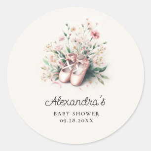 Ballerina Schoenen Roze Wilde Bloemen Baby Meisje Ronde Sticker