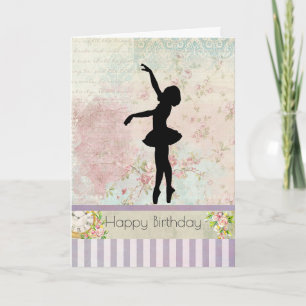 Ballerina Silhouet op Vintage Patroon Verjaardag Kaart