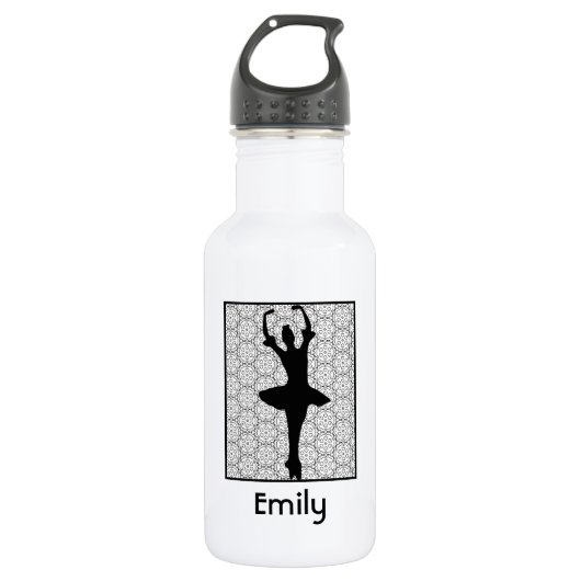 Ballerina Silhouette op een Heart Mandala Pattern Waterfles (Voorkant)