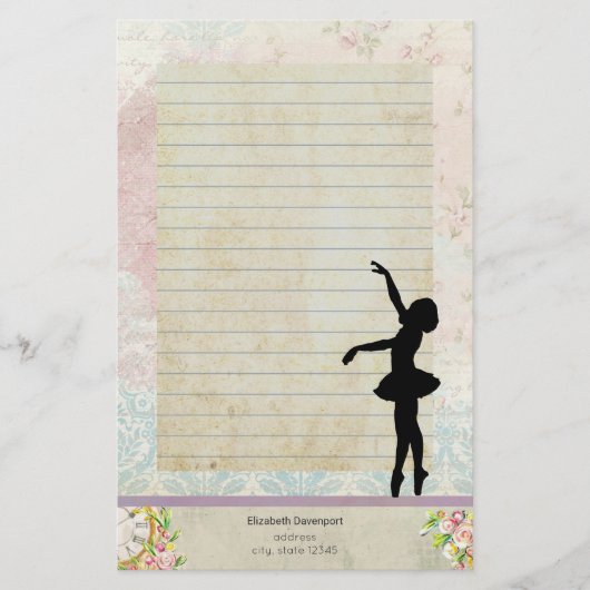 Ballerina Silhouette op  Pattern Lined Briefpapier (Voorkant)