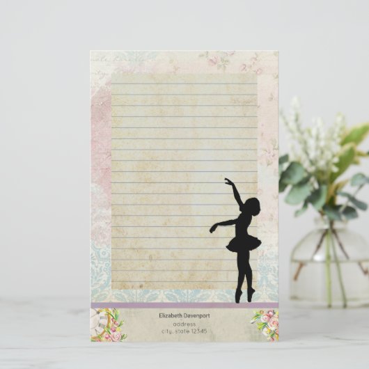 Ballerina Silhouette op  Pattern Lined Briefpapier (Staand voorkant)