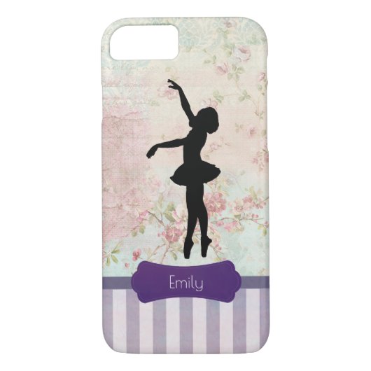 Ballerina Silhouette over het  patroon van Elegant Case-Mate iPhone Case (Achterkant)
