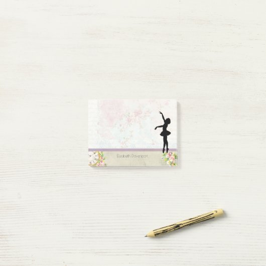 Ballerina Silhouette over het  patroon van Elegant Post-it® Notes (Op bureau)