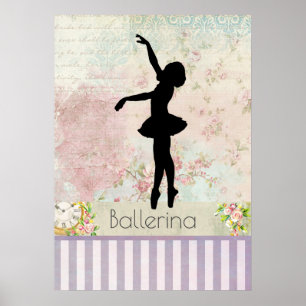 Ballerina Silhouette over het patroon van Elegant Poster
