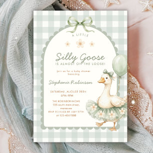 Ballerina Silly Goose Sage Gingham Baby Shower Kaart
