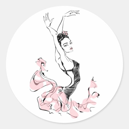 Ballerina Sketch in roze Ronde Sticker (Voorkant)