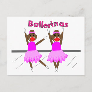 Ballerina Sock Monkeys—Schattig design Briefkaart