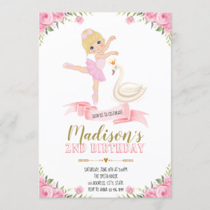 Ballerina swan Tutu mignonne invitation à la fête 