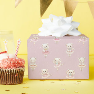 Ballerina Teddybeer Roze Naadloos Patroon Cadeaupapier